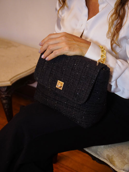 Manos libres francés en Tweed: Clásico y elegante - Negro