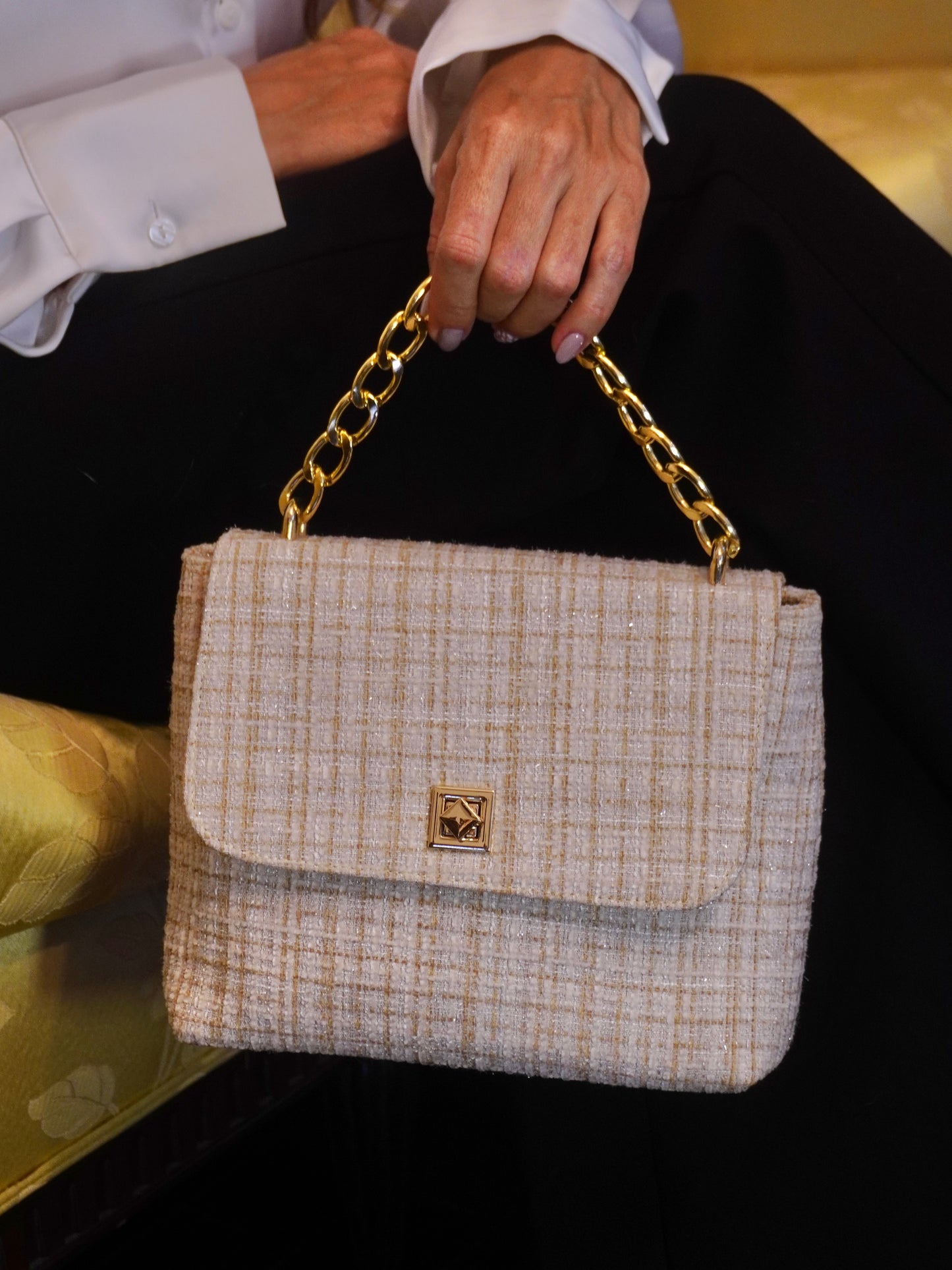 Manos libres francés en Tweed: Clásico y elegante - Champaña