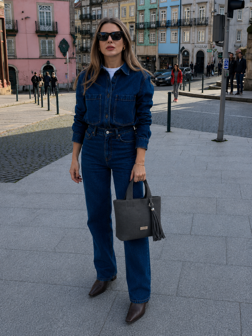 Bolso de mano en malla ferrari gris
