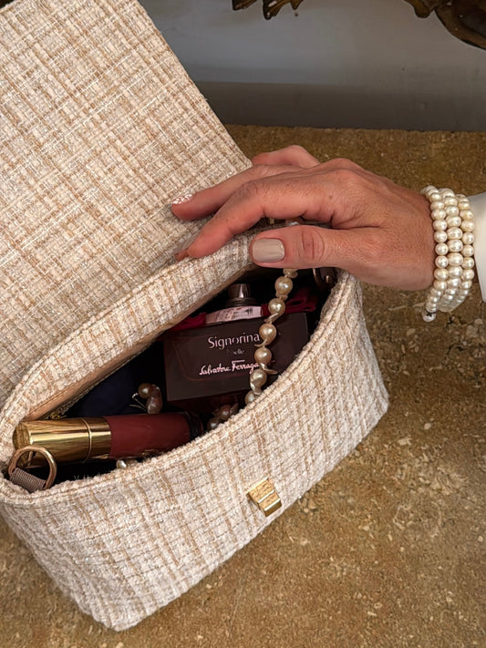 Manos libres francés en Tweed: Clásico y elegante - Champaña