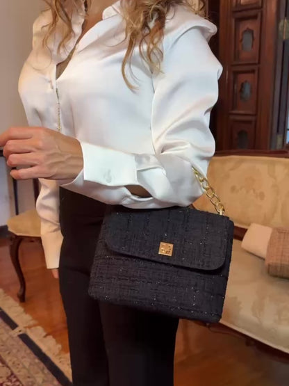 Manos libres francés en Tweed: Clásico y elegante - Negro